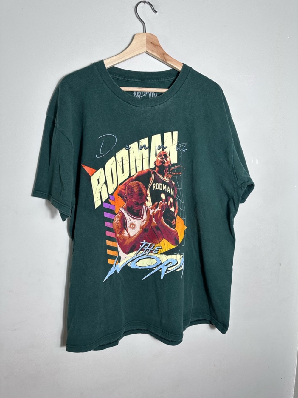 Vintage Style Dennis Rodman Graphic Tee in Dark Green